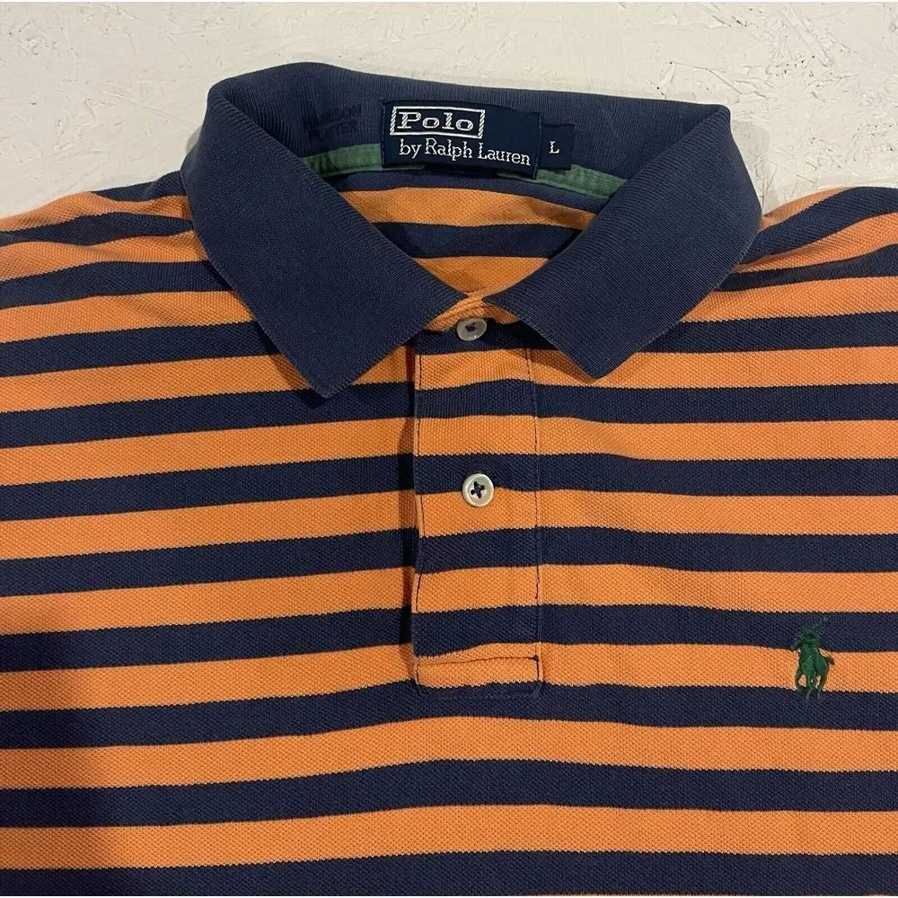 Vintage Polo Ralph Lauren Shirt Lot Mens L Striped Orange‎ Blue Preppy Casual